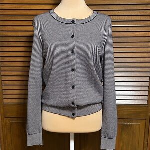 Talbots Black & Silver Metallic Striped Button-Up Sweater Size M